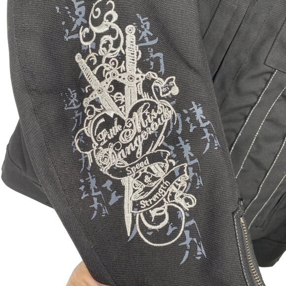 Speed and Strength L Black Motorcycle Jacket Embroidered “Little Miss Dangerous” - Picture 4 of 12